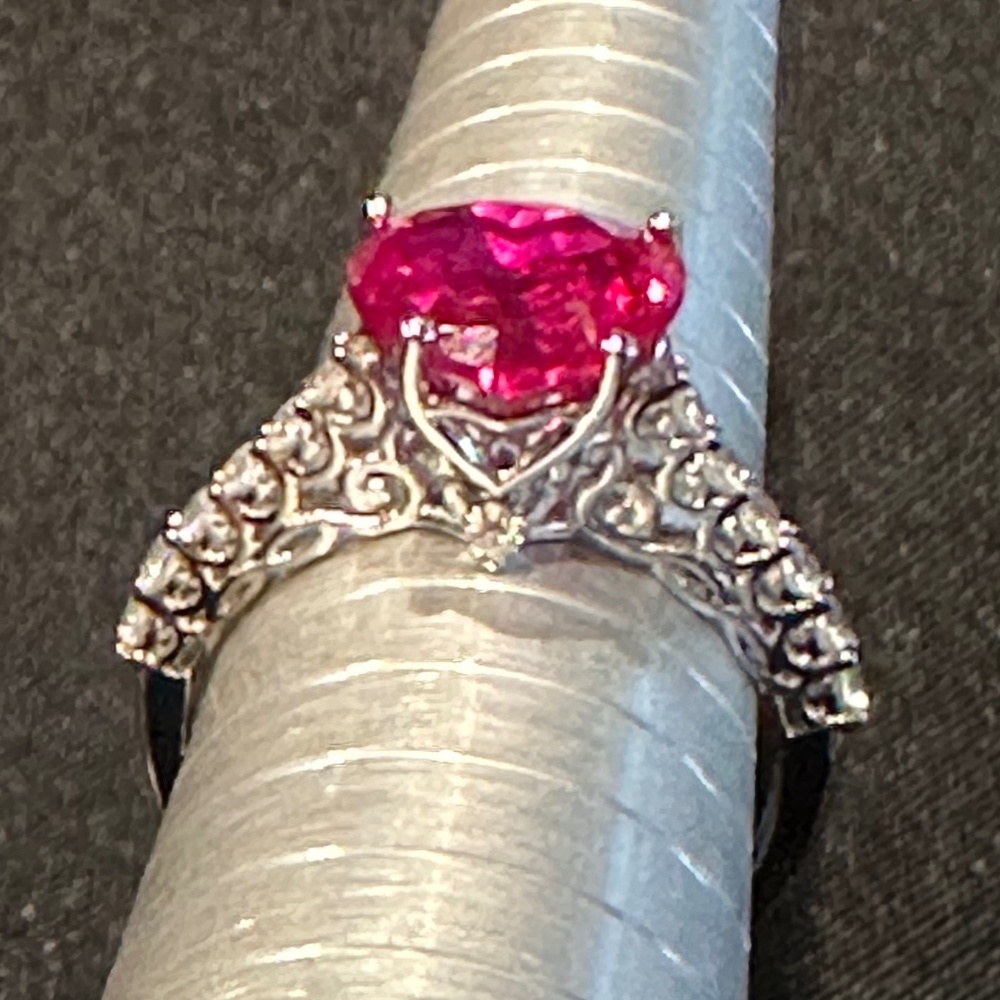 Lab Created Ruby Heart Silver Ring - image 6